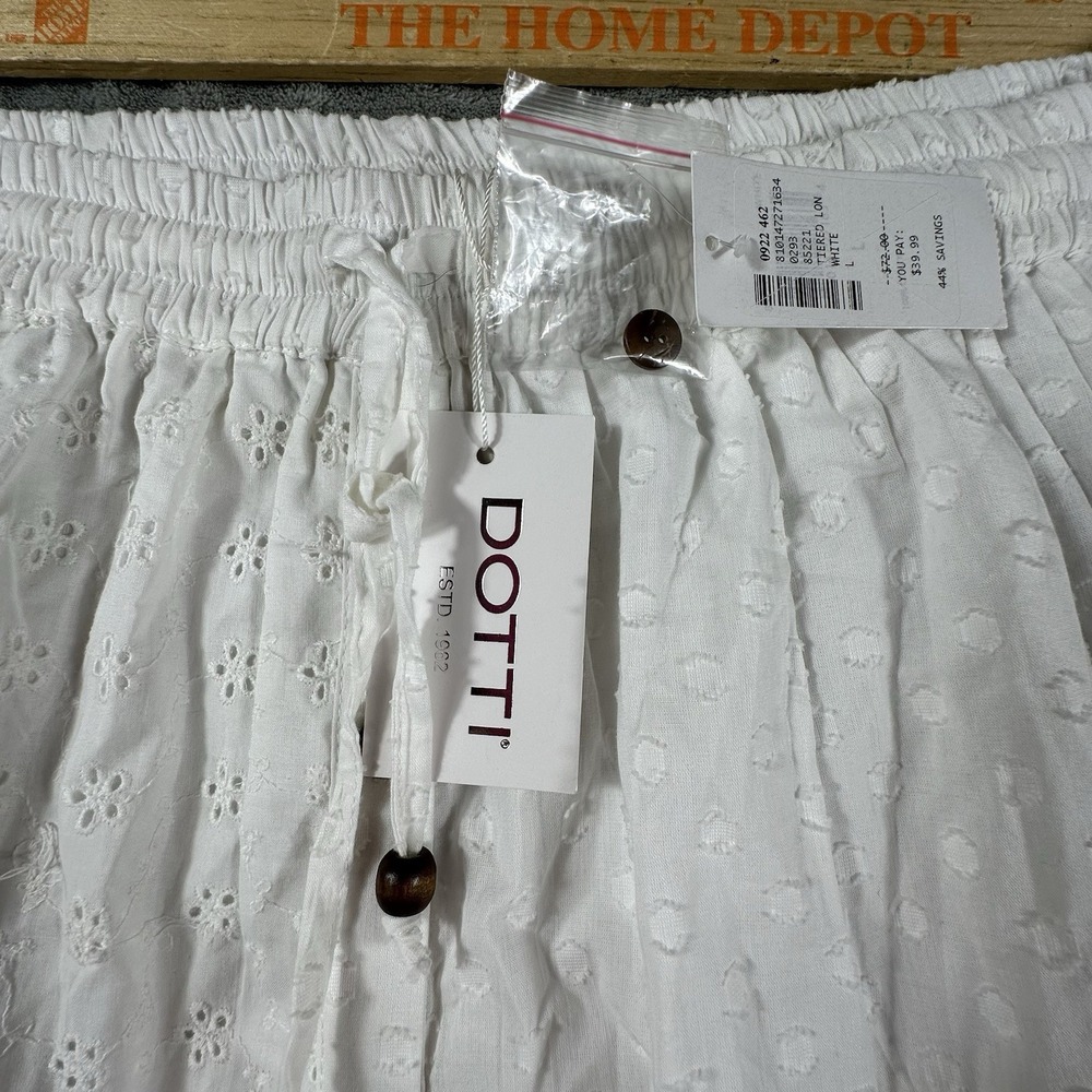 White Eyelet Cotton Maxi Skirt Large Tiered Layered Elastic Pull-On Cottagecore - Picture 6 of 9